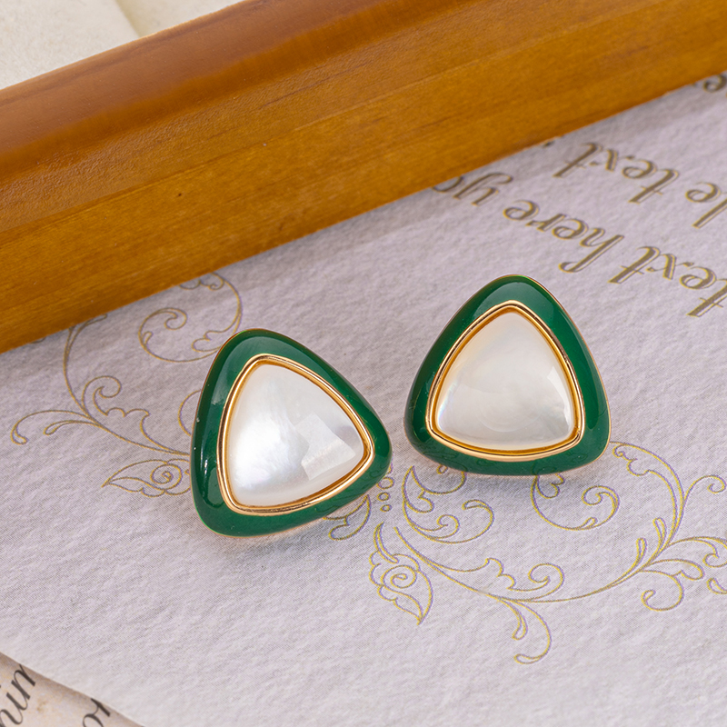 Geometric Enamel Resin Earrings with Natural Mother of Pearl - Luminous