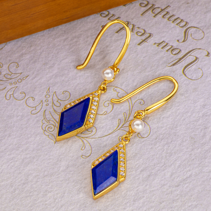 Vintage Faceted Lapis Earrings | Geometric, Petite & Natural