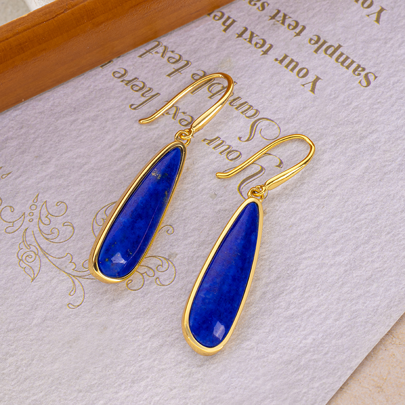 Minimalist Lapis Lazuli Teardrop Dangle Earrings