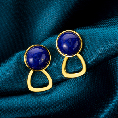 Lapis Lazuli Round Stud Earrings - Unique Modern Jewelry with Artistic Edge (Handcrafted Boho Chic Accessories)