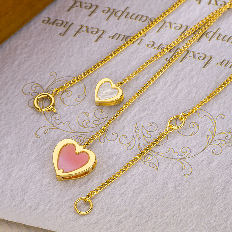 Natural Queen Conch & Mother of Pearl Double Heart Necklace Gift