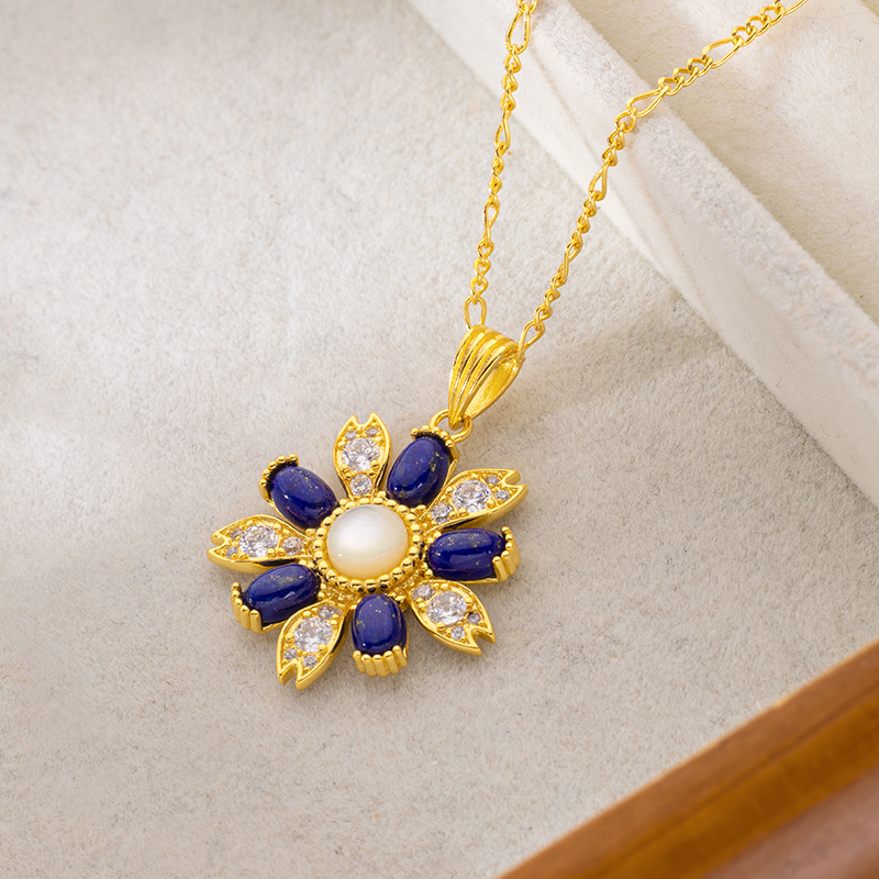 Elegant Lapis Lazuli Necklace: European Floral Pendant
