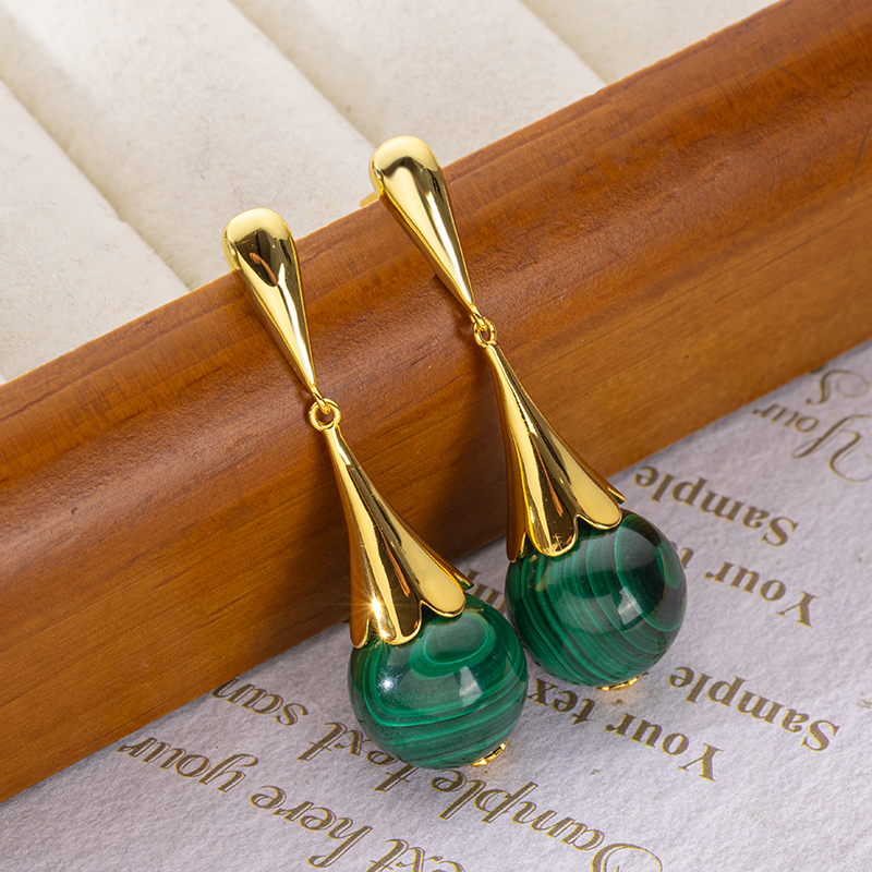 Luxury Floral Drop Earrings - Natural Malachite Royal Jewelry