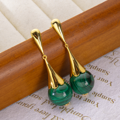 Luxury Floral Drop Earrings - Natural Malachite Royal Jewelry