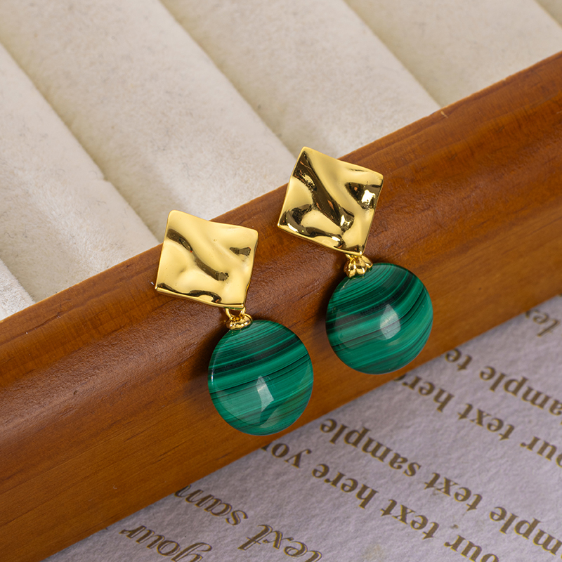 Hammered Malachite Geometric Earrings - Korean Style Drop Earrings