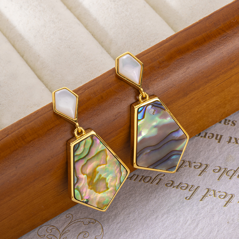 Luxury Abalone Shell Earrings: Geometric Polygon Vacation Drops