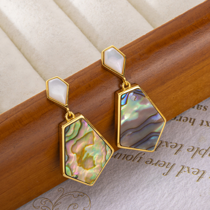 Luxury Abalone Shell Earrings: Geometric Polygon Vacation Drops