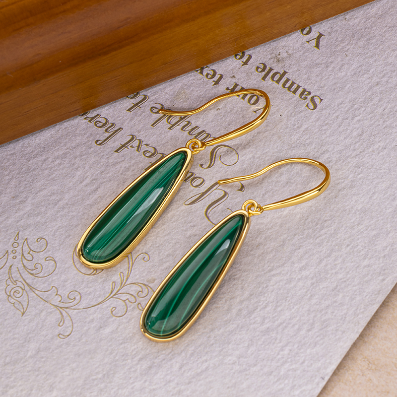 Luxury Natural Malachite Earrings for Women | Long Teardrop Hook Dangle Jewelry | Timeless Elegance & Skin-Brightening Design | Factory Direct Wholesale Pricing