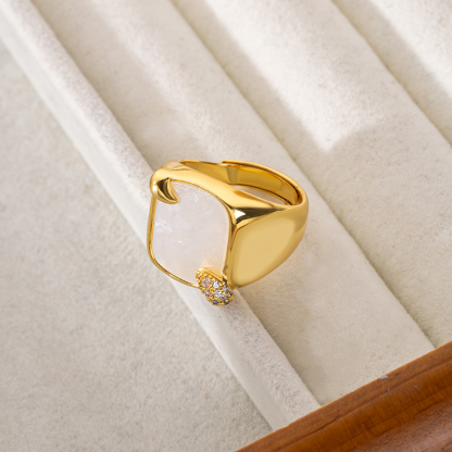 Square Mother of Pearl Ring: 18K Gold Plated Bold Chic