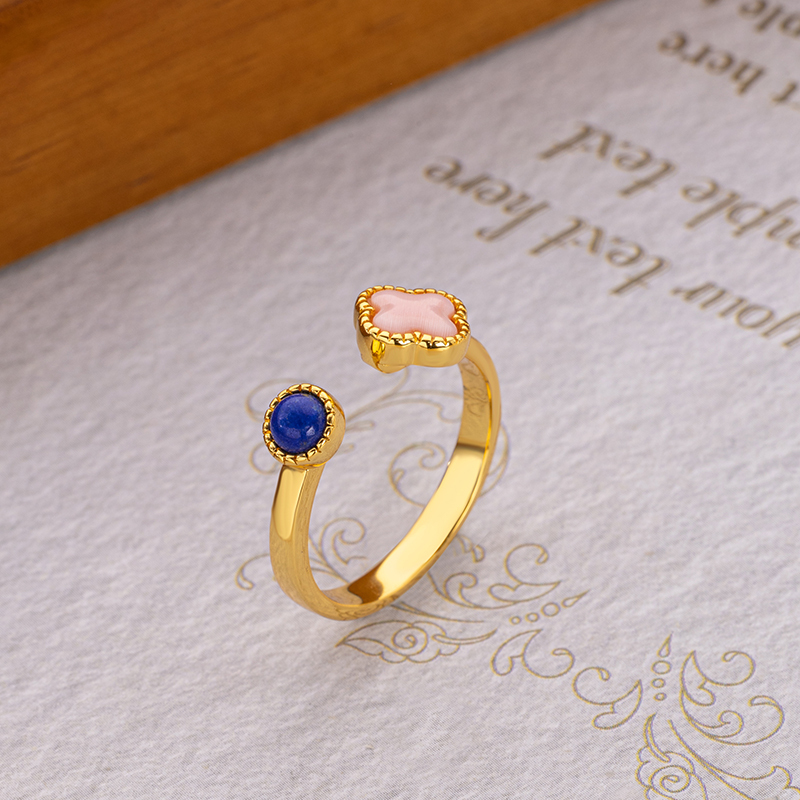 Queen Conch Clover & Lapis Open Ring - Unique Adjustable