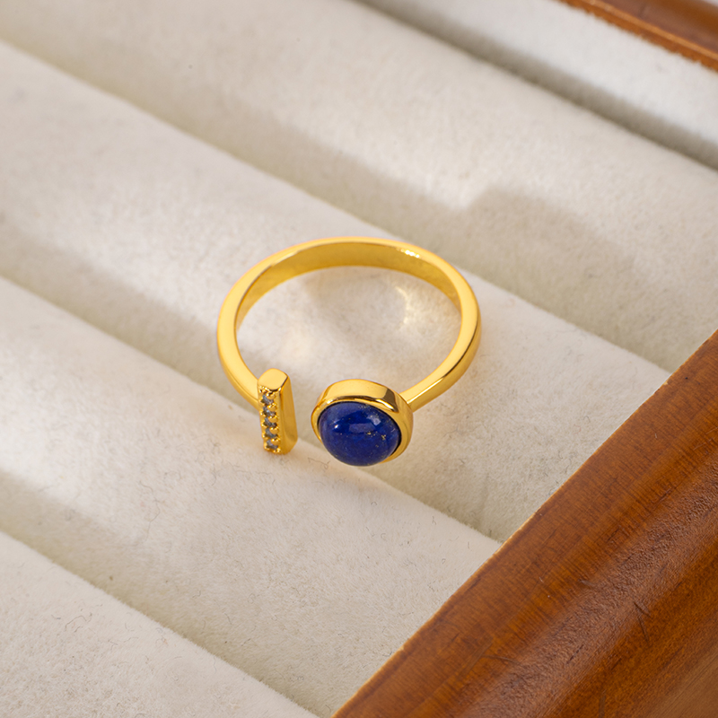 Lapis Lazuli Bar Ring - Round Open Adjustable Ring