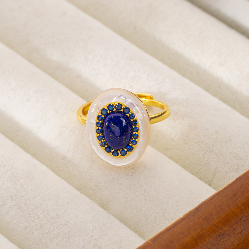 Oval Lapis Lazuli Open Ring - Vintage Elegant Band