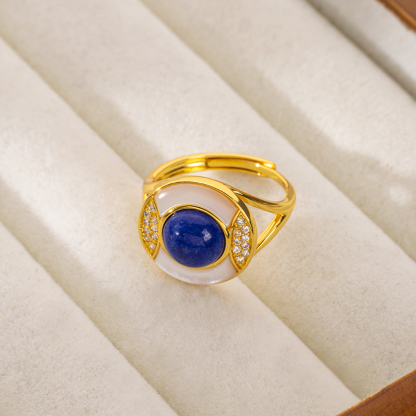 Luxury 18K Gold Plated Ring: Natural Lapis Lazuli, Mother of Pearl & Zircon