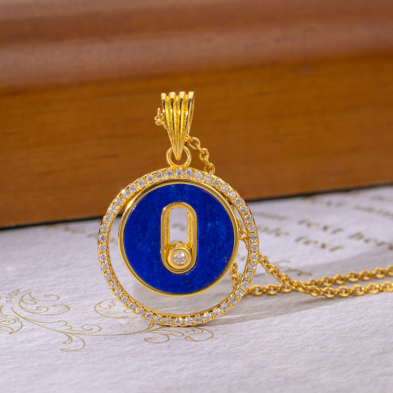 Lapis Lazuli & Diamond Pendant Necklace - Sterling Silver 18k Gold Plated