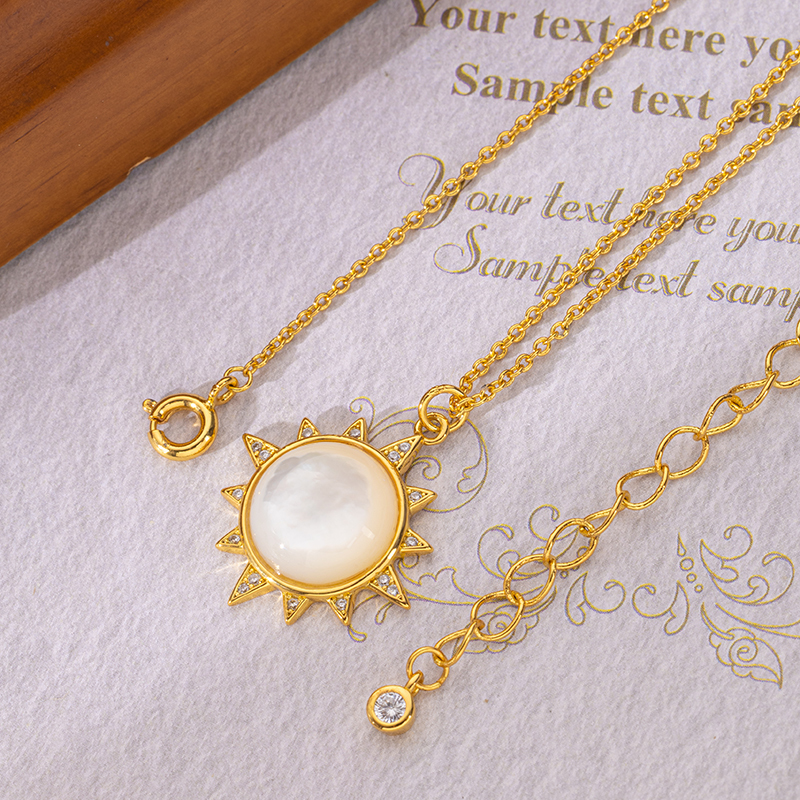 Designer Sun Pendant Necklace: Round MOP, Instagram Trendy