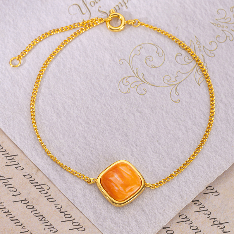 Natural Square Spiny Oyster Bracelet | Coastal Boho Chic Style 