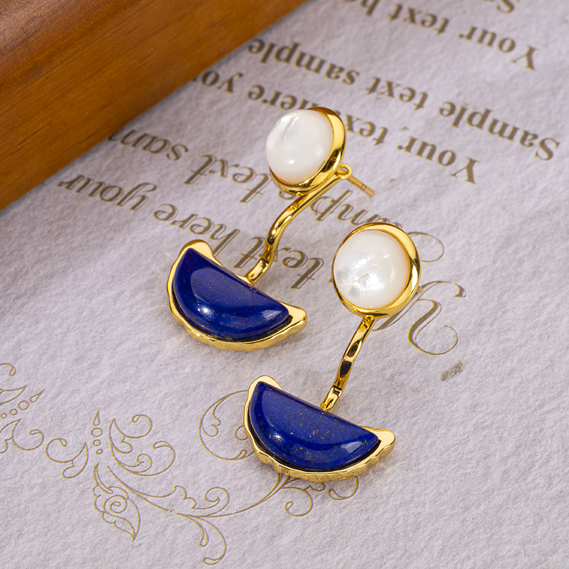 Lapis Lazuli  Crescent Stud Earrings | Vintage Boho Statement Jewelry for Women | Artistic Niche Design with Instagram-Worthy Sophistication