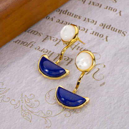 Lapis Lazuli  Crescent Stud Earrings | Vintage Boho Statement Jewelry for Women | Artistic Niche Design with Instagram-Worthy Sophistication