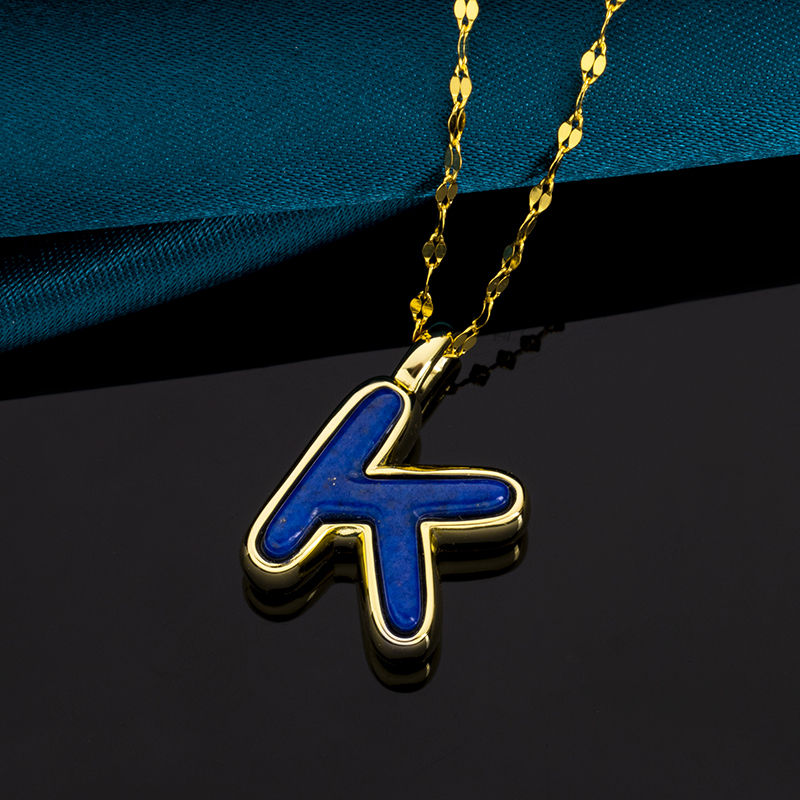 Electroformed 999 Silver Letter Lapis Lazuli Necklace
