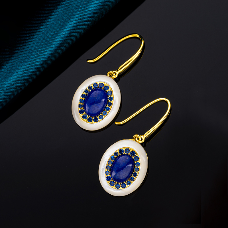 Raw Lapis Oval Earrings - Elegant & Chic Style