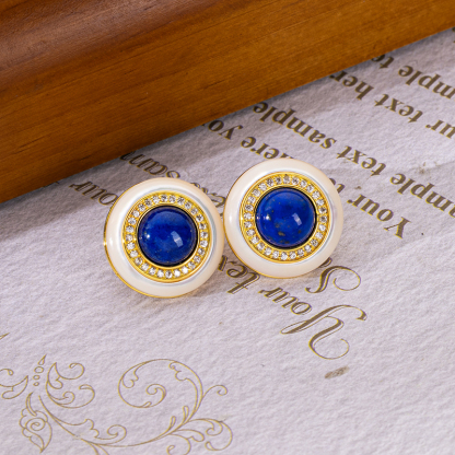 Round Natural Lapis Lazuli Stud & Dangle Earrings | Boho Minimalist Jewelry for Women | Artisan-Crafted Everyday Elegance
