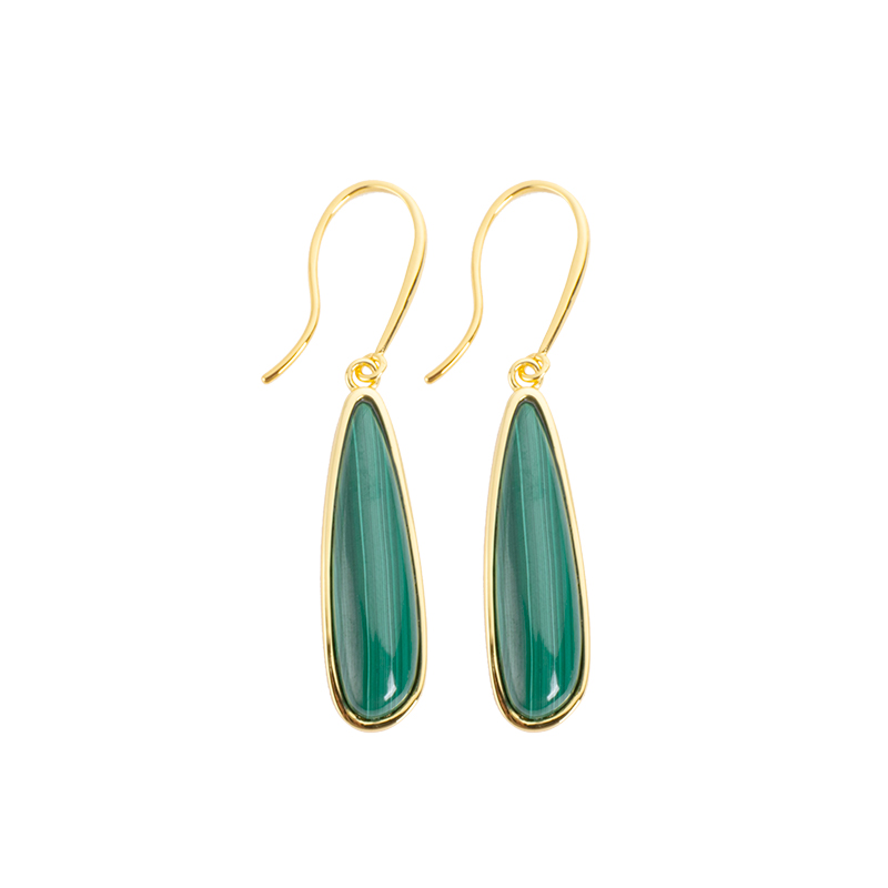 Luxury Natural Malachite Earrings for Women | Long Teardrop Hook Dangle Jewelry | Timeless Elegance & Skin-Brightening Design | Factory Direct Wholesale Pricing