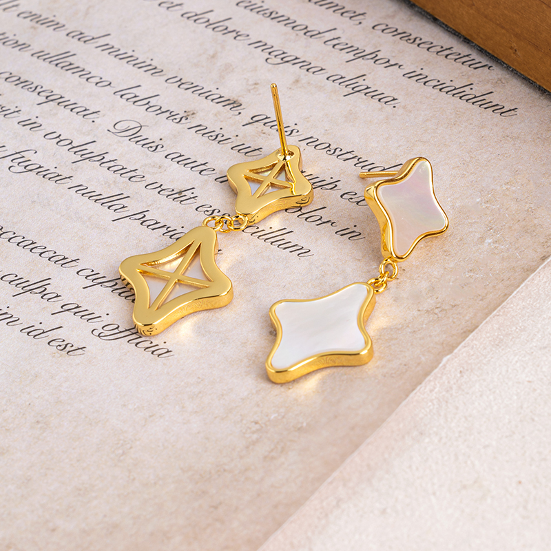 Boho Chic Shell Earrings - White MOP Clover, Minimalist Drops