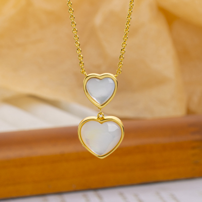 Double Heart Natural Mother of Pearl Necklace Women's