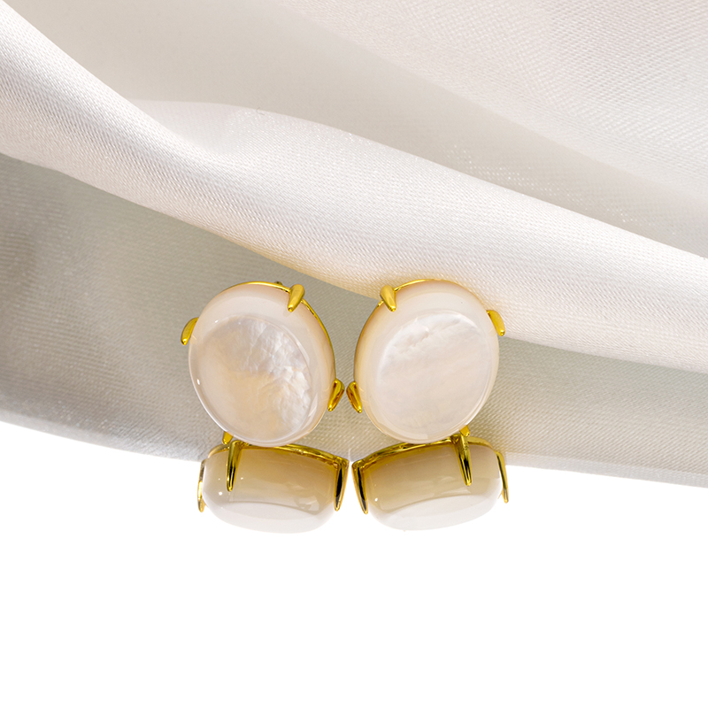 Natural Oval Mother of Pearl Studs | White & Classic