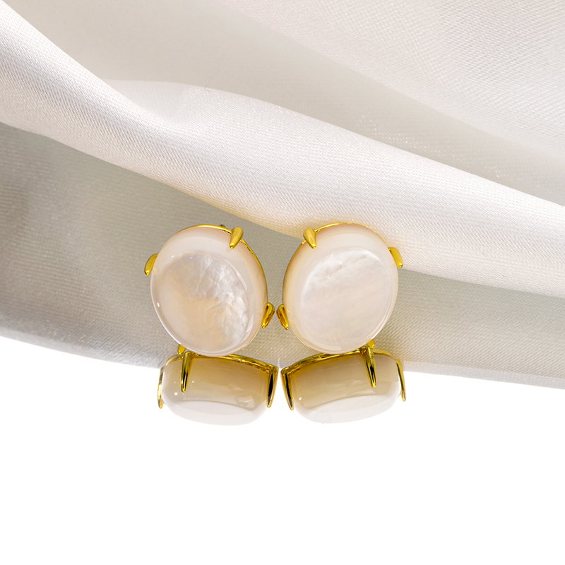 Natural Oval Mother of Pearl Studs | White & Classic