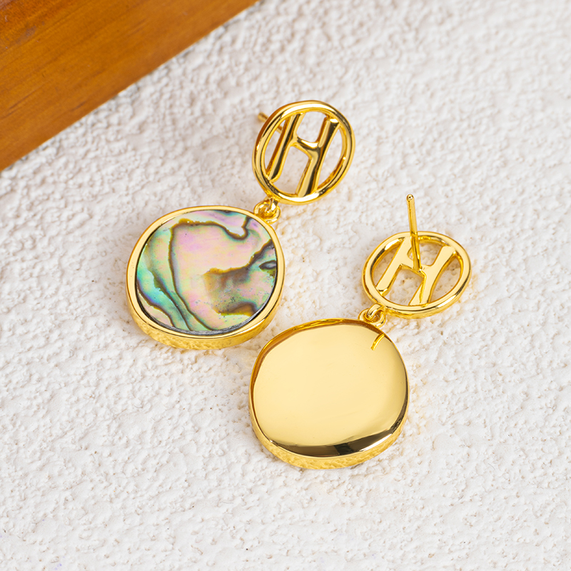 Iridescent Abalone Round Earrings | Vintage Euro Chic