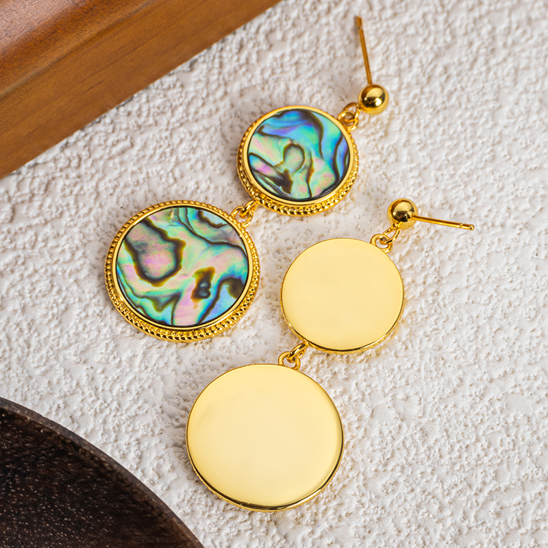 French Natural Abalone Shell Round Earrings