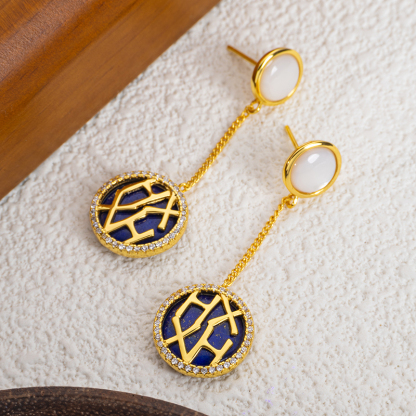 18K Gold Plated Lapis Lazuli Drop Earrings - Royal Vintage Style