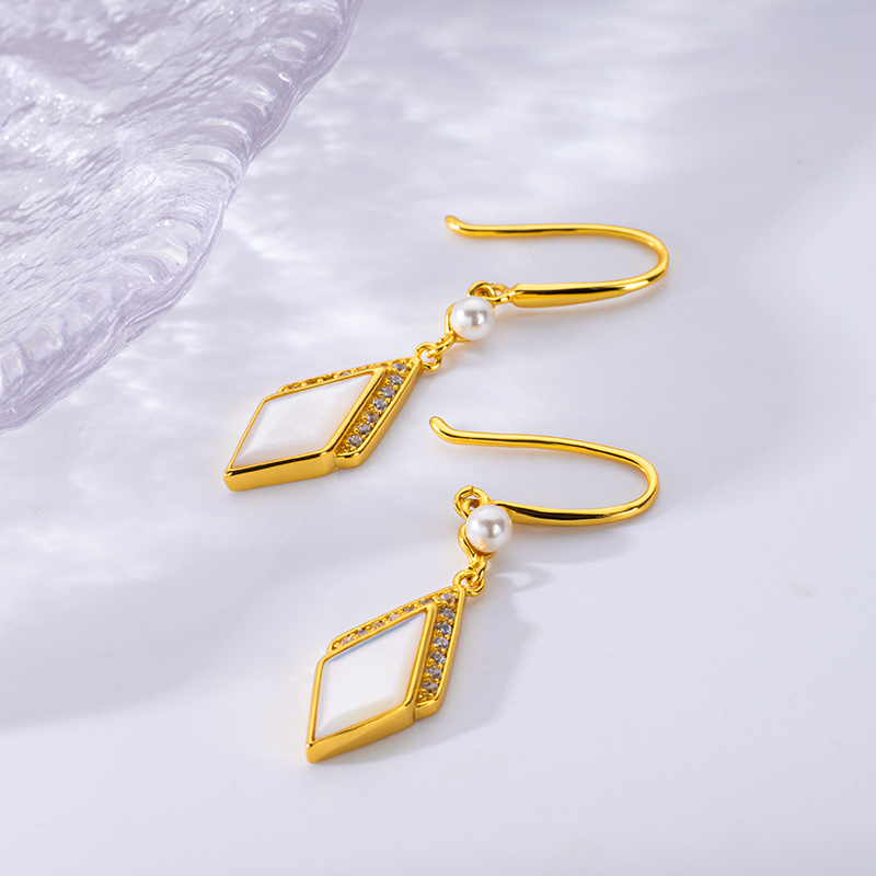 Elegant Rhombus White MOP Earrings | Chic Studs 