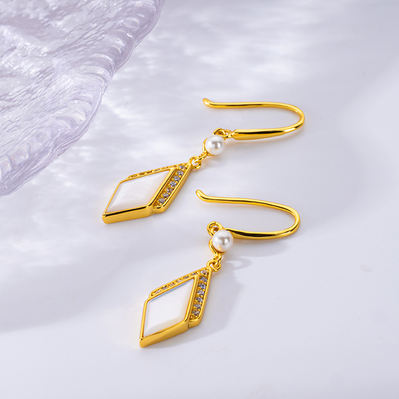 Elegant Rhombus White MOP Earrings | Chic Studs 