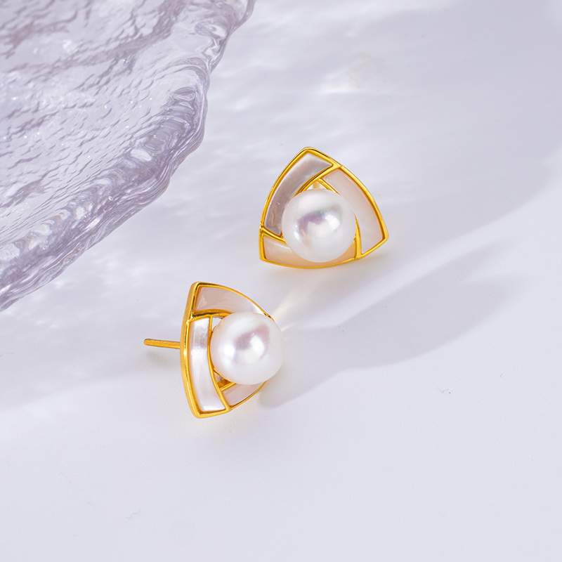 French Freshwater Pearl & MOP Studs | Minimalist Luxe
