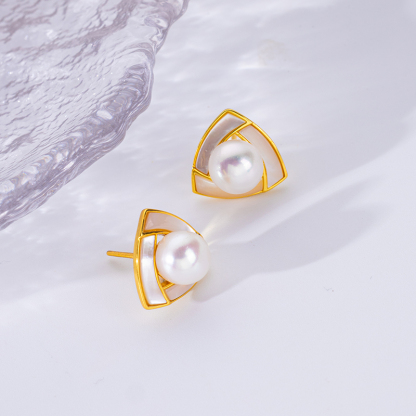 French Freshwater Pearl & MOP Studs | Minimalist Luxe