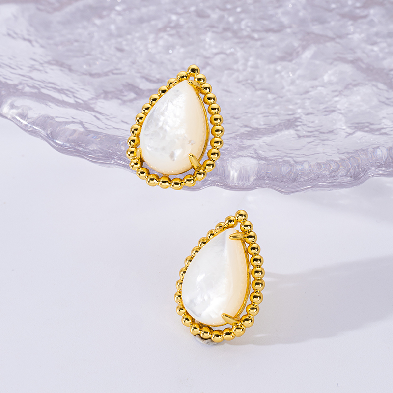 Ocean MOP Teardrop Studs - French Vintage 18K Gold Plated