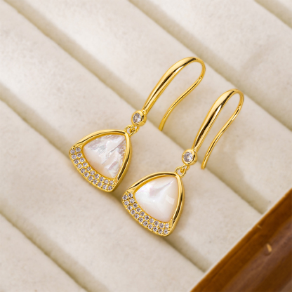 Luxury White MOP Triangular Drop Earrings - Minimalist Korean Design