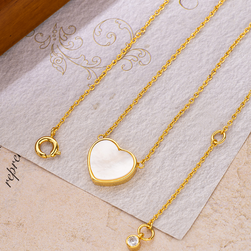 Sweet Girly Heart Necklace - Natural White Mother of Pearl