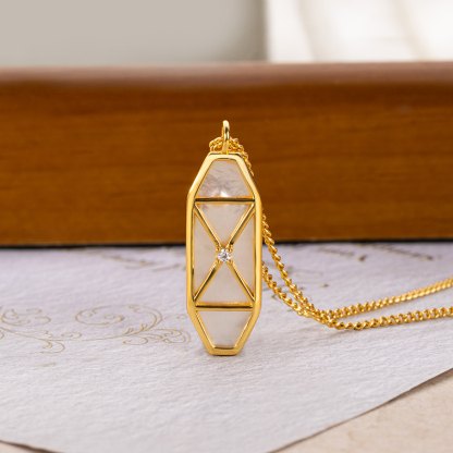 18K Gold Plated Geometric MOP Necklace - Parisian Minimalist