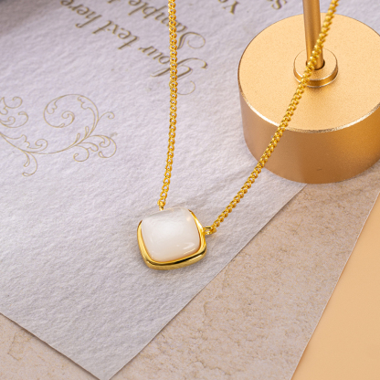 Cubic White Mother of Pearl Collar Necklace | Minimalist Chic