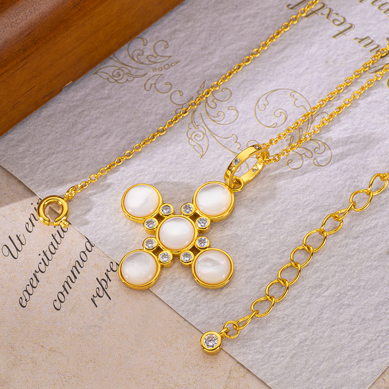 Artistic Cross Collar Necklace |Natural MOP & 18K Gold Plated
