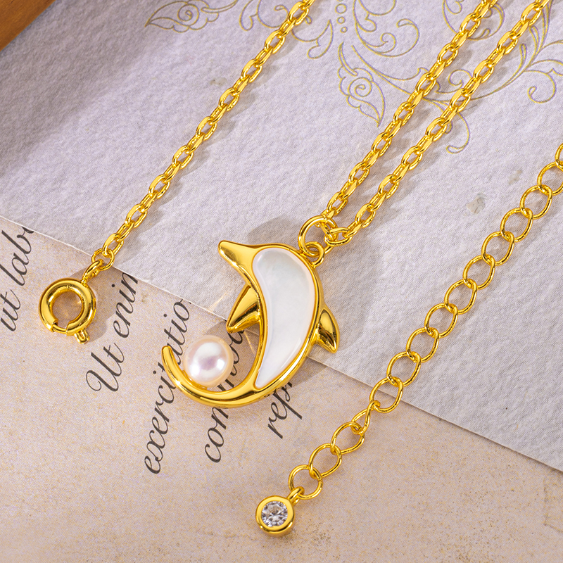 Sweet Dolphin Pendant Necklace | Shimmering White MOP