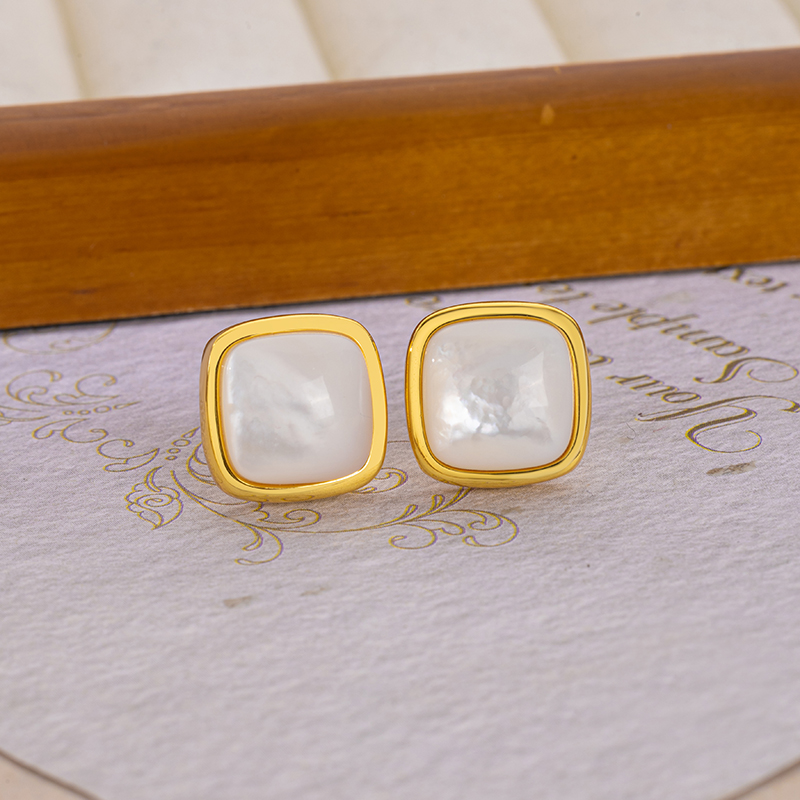 White Mother of Pearl Sugar Loaf Stud Earrings - Classic & Elegant