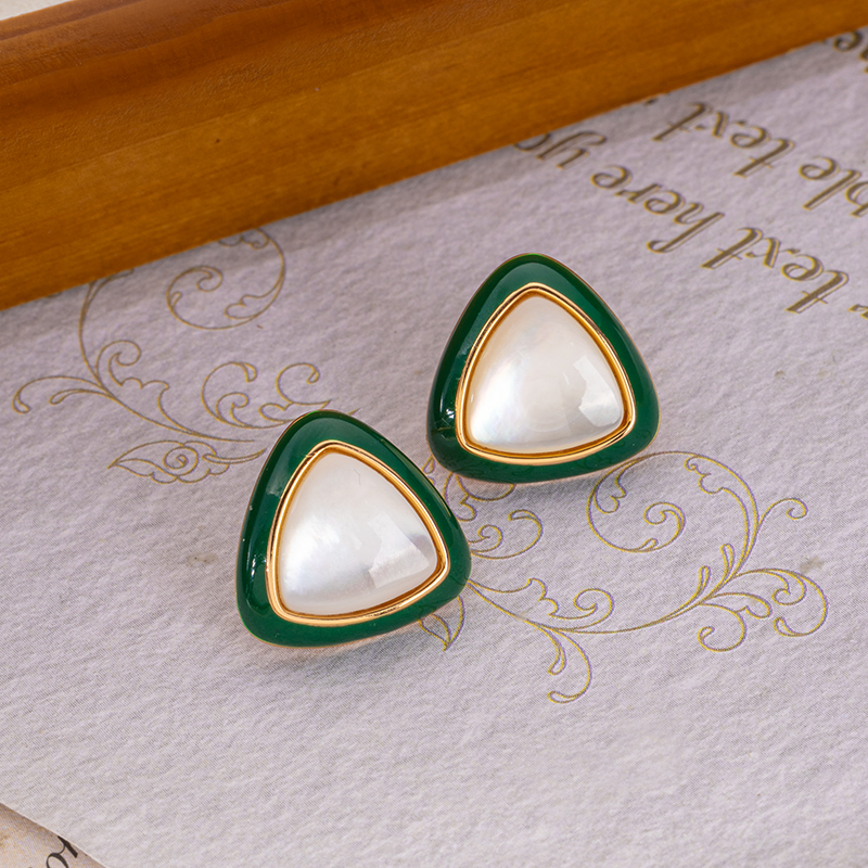 Geometric Enamel Resin Earrings with Natural Mother of Pearl - Luminous