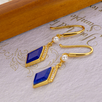 Vintage Faceted Lapis Earrings | Geometric, Petite & Natural