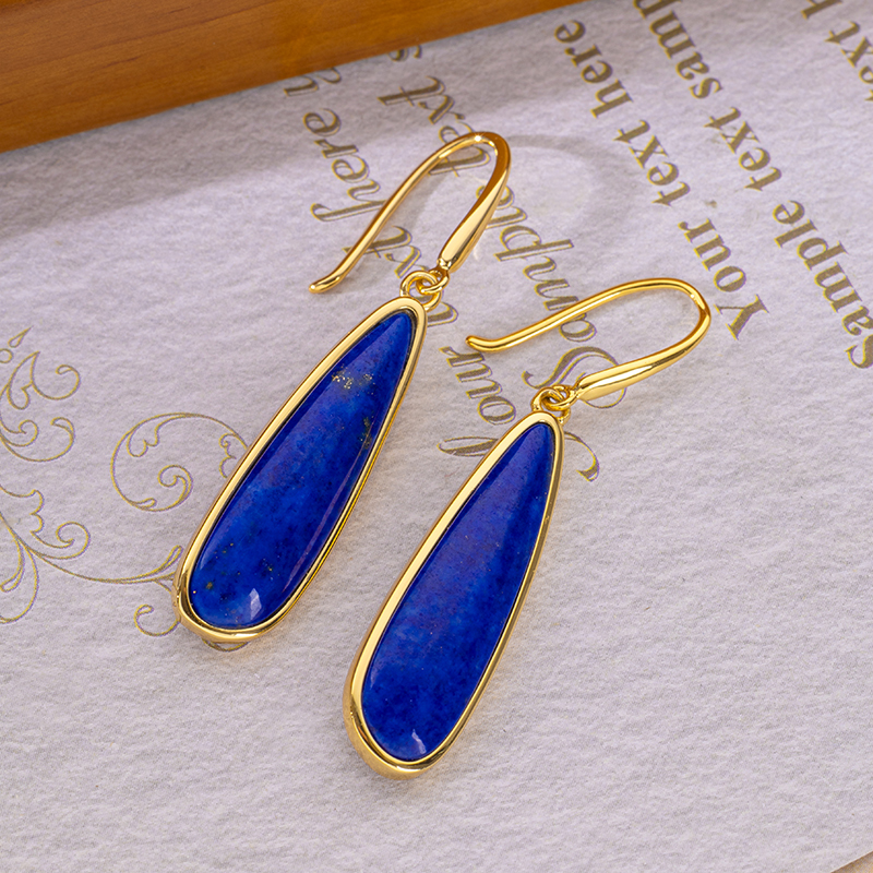 Minimalist Lapis Lazuli Teardrop Dangle Earrings