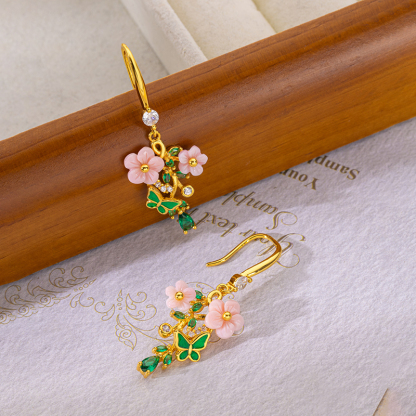 Carved Plum Blossom Natural Queen Conch Stud Earrings