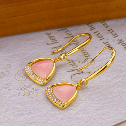 Korean Style Pink Triangular Queen Conch Shell Earrings - Elegant Designer 